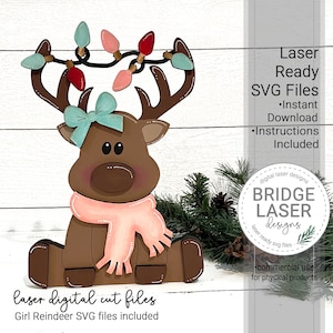File di taglio laser della renna, File di taglio laser della renna ragazza Shelf Sitter, Natale Laser SVG, File laser di Natale, Renna Laser SVG