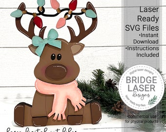 Reindeer Laser Cut File, Reindeer Girl Shelf Sitter Laser Cut File, Christmas Laser SVG, Christmas Laser File, Reindeer Laser SVG