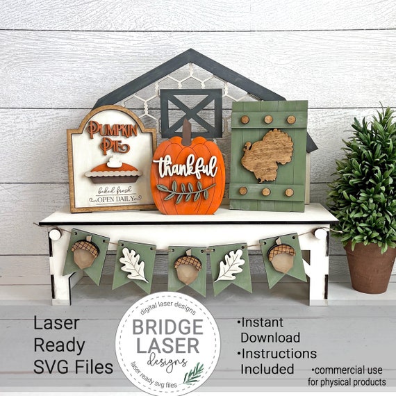 Thanksgiving Laser Cut File, Fall Interchangeable Bench Sign, Farmhouse Laser SVG, Holiday Interchangeable SVG, Pie Turkey Pumpkin Laser SVG