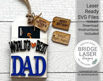 Fathers Worlds Best Dad Gift Card Holder Laser File, Gift Card Holder SVG, Worlds Best Dad Tag Laser File, Fathers Day  Gift Card Holder SVG