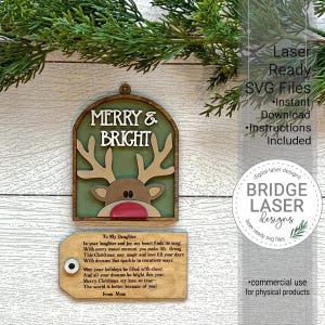 Pacote de enfeites de Natal e etiquetas cortadas a laser SVG, presente de enfeite para filha com etiqueta de poema, presente de enfeite para filha arquivo cortado a laser 14