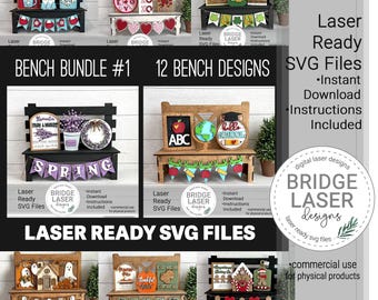 Bench Laser Files BUNDLE #1, Interchangeable Bench Laser Files SVG, Interchangeable Holiday Laser Files, Bench Signs Laser Cut Files