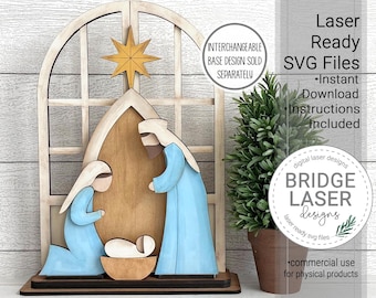 Archivos cortados por láser para Nacimiento, Estantería navideña con trío SVG láser, Archivo cortado por láser para Navidad de pie, Archivos cortados por láser intercambiables para Nacimiento