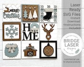 Farmhouse Christmas Laser Cut Files, Christmas Interchangeable Sign File SVG, Christmas Tiered Tray Laser Files, Christmas Squares Laser SVG