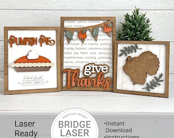 Thanksgiving Laser Cut Files, Thanksgiving 3 Sign Bundle Laser SVG, Thanksgiving Welcome Sign Laser SVG, Fall Laser Files, Pumpkin Laser SVG