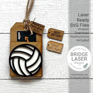 Porta carte regalo pallavolo file laser, porta biglietti di compleanno regalo SVG, file laser tag pallavolo, carta regalo allenatore SVG, regalo personalizzato