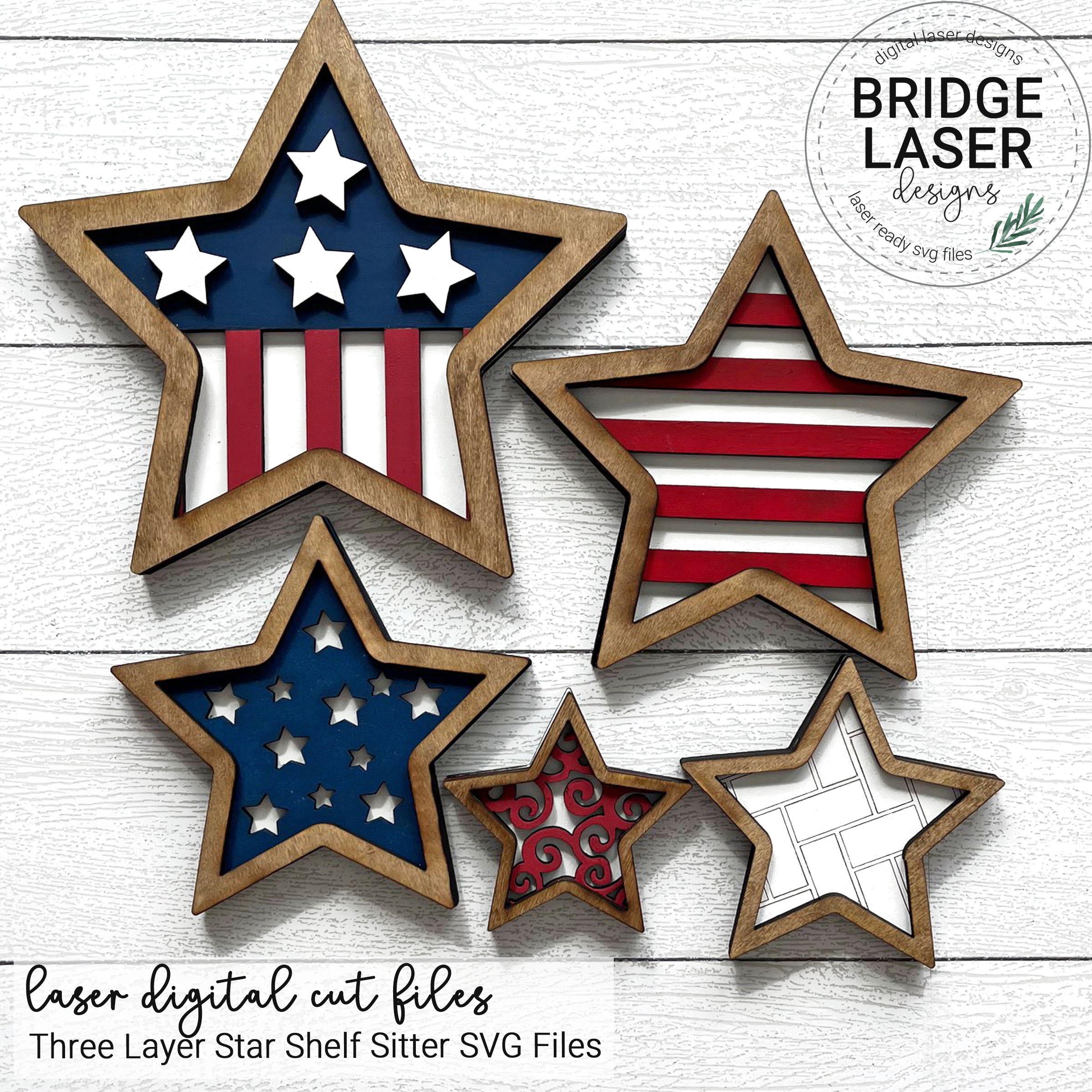 4th of July Stars Laser Cut File, Stars Shelf Sitter Laser Cut File ...