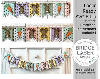 Easter Banner Laser Cut File, Easter Bunny Carrot Banner, Spring Banner Easter Bunnies Laser File, Glowforge Laser Design