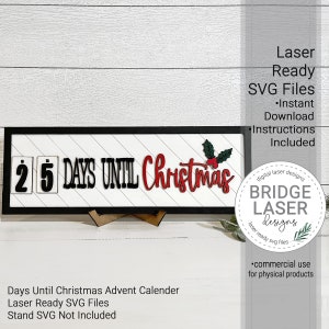 File di taglio laser per il conto alla rovescia di Natale, conto alla rovescia di Natale SVG, conto alla rovescia di Natale in fattoria, calendario dell'avvento di Natale Laser Design SVG