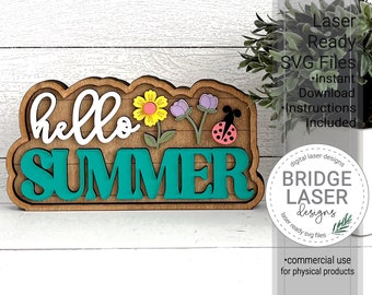Summer Laser Cut File, Summer Shelf Sitter Laser SVG, Hello Summer Sign Laser File, Summer Laser SVG, Standing Summer Sign Laser File SVG