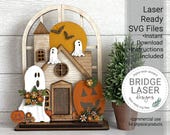 Halloween Standing Shelf Sitter SVG Laser Cut File, Halloween Trio Stand, xTool Lightburn Compatible, Interchangeable Spooky Halloween Decor