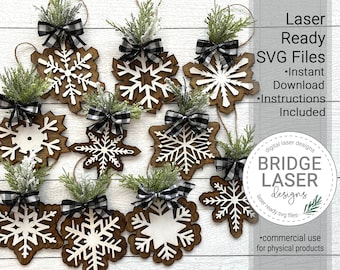Christmas Ornament Bundle Laser Cut File, Christmas Snowflake Ornament SVG, Snowflake Ornament, Glowforge Laser Design, Christmas Laser SVG