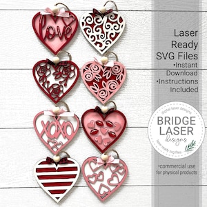 Valentine Ornaments Laser File, Hearts Laser Cut File, Laser Hearts, Glowforge Laser Design, Valentine Heart Laser File, Laser Hearts SVG