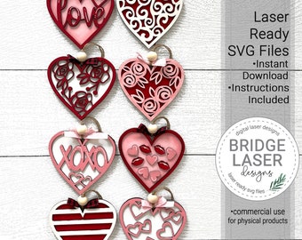 Valentine Ornaments Laser File, Hearts Laser Cut File, Laser Hearts, Valentine's Day Laser SVG, Valentine Heart Laser File, Laser Hearts SVG