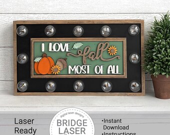 Fall Laser Cut File, Fall Interchangeable Light Sign Insert, Fall Farmhouse Laser File, Fall Bistro Light Frame Laser SVG
