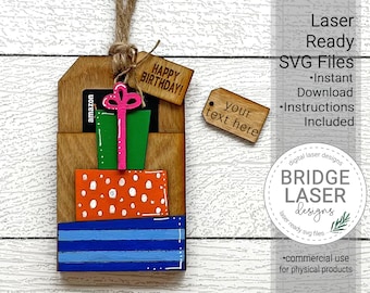 Birthday Presents Gift Card Holder Laser File, Gift Card Holder SVG, Birthday Tag Laser File, Birthday Gift Card Holder, Personalized Gift