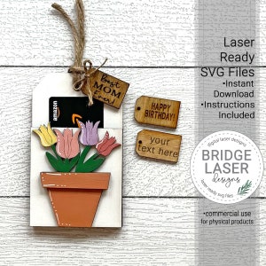 Muttertag Blumentopf Geschenkkartenhalter Laserdatei, Geschenkkartenhalter SVG, Blumen Tag Laserdatei, Muttertagsgeschenkkartenhalter, personalisiert