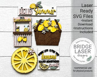 Lemon Summer Laser Cut File, Summer Lemonade Interchangeable Add On, Lemonade Stand Lemons Basket, Summer Tier Tray,Summer Laser Designs SVG