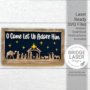 Nativity Laser File, Laser Nativity Sign SVG, Christmas Door Hanger, Manger Scene Laser File, Christmas Nativity SVG, Christmas Laser File