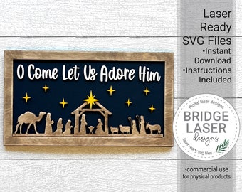 Nativity Laser File, Laser Nativity Sign SVG, Christmas Door Hanger, Manger Scene Laser File, Christmas Nativity SVG, Christmas Laser File