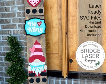 Valentine Porch Leaner Sign Laser Cut File, Valentine Gnome Interchangeable Sign Laser SVG, Holiday Porch Leaner Laser Interchangeable Sign