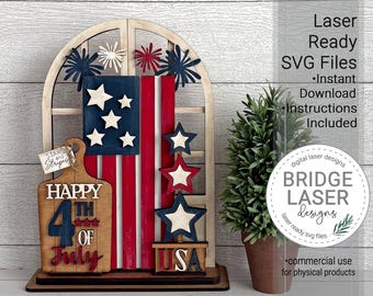 4th of July Laser Cut Files, 4th of July Trio Shelf Sitter Laser, Flag Standing Laser Cut File, Holiday Interchangeable Laser Files