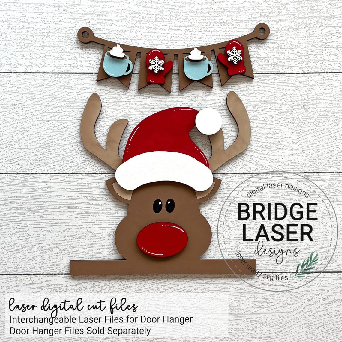 Reindeer Door Hanger Sign Laser Cut File, Christmas Interchangeable ...