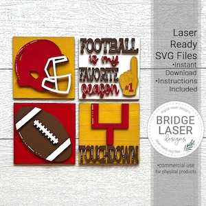 Football Four Square Laser Cut Files, Sports Interchangeable Leaning Ladder Sign Bundle SVG, Football Squares Interchangeable Laser File SVG