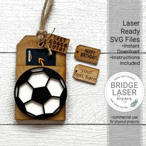 Fußball Geschenkkartenhalter Laserdatei, Geschenk Geburtstag Kartenhalter SVG, Fußball Tag Laserdatei, Trainer Geschenkkartenhalter SVG, personalisiertes Geschenk