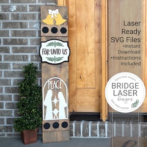 File di taglio laser per cartello inclinato per portico della Natività, cartello inclinato per portico intercambiabile della Natività di Natale SVG, cartello inclinato per portico delle feste SVG tagliato al laser