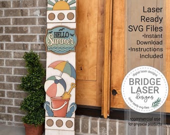 Summer Porch Leaner Sign Laser Cut File, Summer Interchangeable Porch Sign SVG, Holiday Porch Leaner Laser Cut Interchangeable Sign