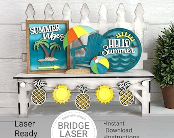 Summer Laser Cut File, Summer Interchangeable Bench Sign, Summer Beach Laser SVG, Holiday Interchangeable SVG, Summer Sign Laser File SVG