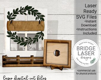 Interchangeable Window and Frame Laser Cut Design, Interchangeable Window File SVG, Glowforge Window and Frame Set, Laser Cut Files