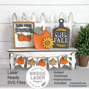 Herfst lasergesneden bestand, herfst verwisselbaar bankbord, boerderij herfst laser SVG, vakantie verwisselbare SVG, pompoen bord laser bestand SVG