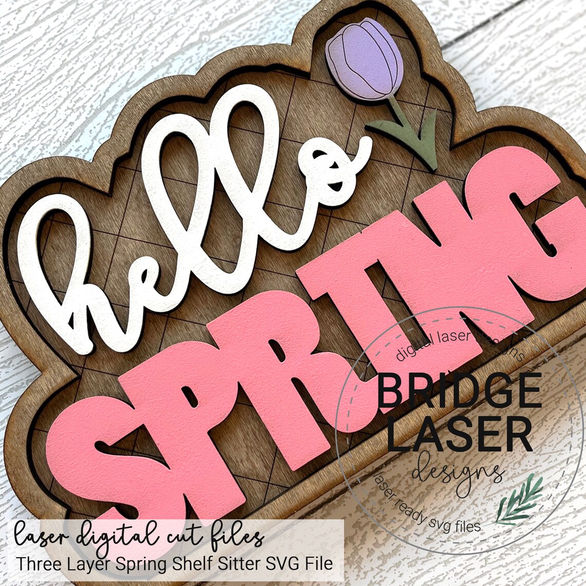 Spring Laser Spring Laser Cut File, Spring Shelf Sitter Laser SVG, Hello Spring Sign ...