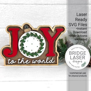 Archivo láser Joy Shelf Sitter, Archivo láser de Navidad SVG, Joy Shelf Sitter SVG, Archivo láser Christmas Shelf Sitter, Joy to the World Laser SVG