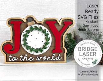Joy Shelf Sitter Laser File, Christmas Laser File SVG, Joy Shelf Sitter SVG, Christmas Shelf Sitter Laser File, Joy to the World Laser SVG