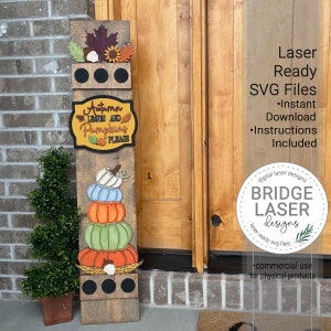 File di taglio laser per cartello inclinato per portico con zucca autunnale, file SVG per cartello inclinato per portico intercambiabile autunnale, cartello inclinato per portico con zucche impilate, file di taglio laser per cartello inclinato per portico intercambiabile