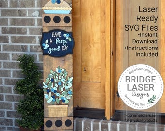Blueberry Porch Leaner Sign Laser Cut File, Blueberries Interchangeable Porch Sign SVG, Summer Porch Leaner Laser Cut Interchangeable Sign