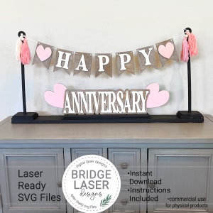 Archivos de corte láser de aniversario, banner de fiesta de aniversario intercambiable y stand SVG, , banner de feliz aniversario y láser intercambiable SVG