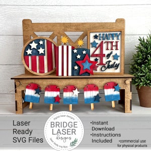 Fichier découpé au laser du 4 juillet, signes de banc interchangeables du 4 juillet, signes de banc patriotiques SVG, SVG interchangeable de vacances, fichier laser de drapeau