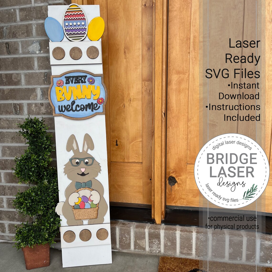 Easter Porch Leaner Sign Laser Cut File, Easter Bunny Interchangeable ...