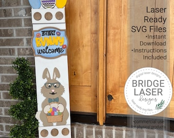 Easter Porch Leaner Sign Laser Cut File, Easter Bunny Interchangeable Porch Sign SVG, Holiday Porch Leaner Laser Cut Interchangeable Sign