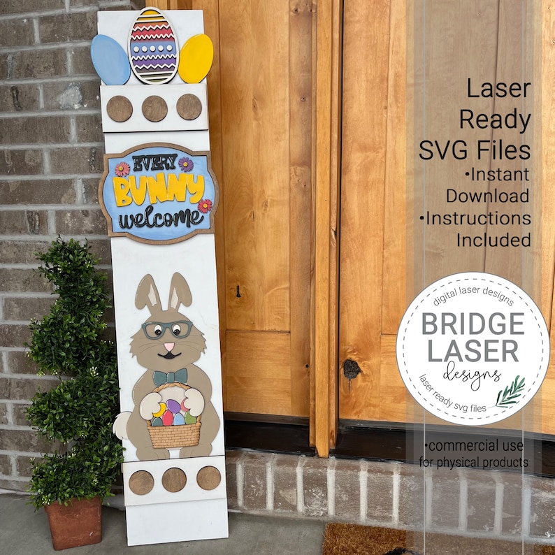 Easter Porch Leaner Sign Laser Cut File, Easter Bunny Interchangeable ...