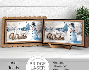 Snowman Laser Cut Files and Printable PNG, Interchangeable Printable PNG Frame Insert, Winter Snowman Sign Laser Cut File, Winter Laser File