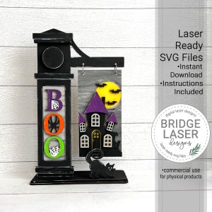 Fichier de découpe laser Halloween, signe interchangeable Halloween Halloween, panneau de poste interchangeable prêt pour le laser, maison hantée Boo SVG découpé au laser