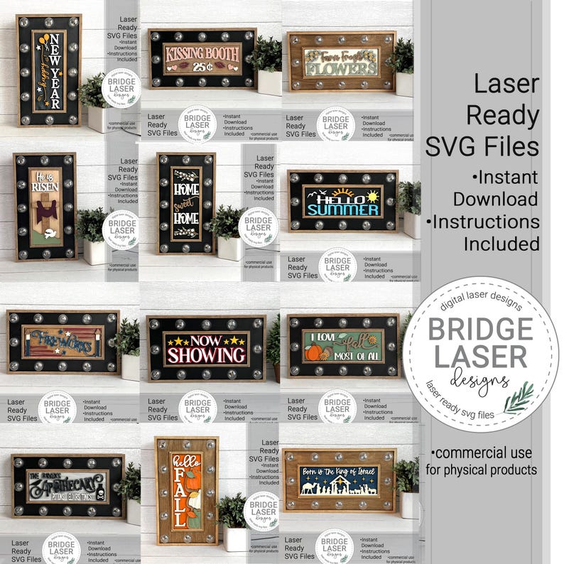 Laser Sign Files Light Sign BUNDLE 3 Laser Cut Files, Interchangeable Laser SVG, Light ...