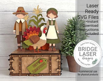 Thanksgiving Shelf Sitter Laser Cut File, Thanksgiving Pilgrim Crate & Trunk Interchangeable Laser SVG, Thanksgiving Laser File, Download