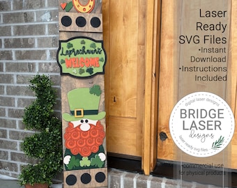 St Patrick Porch Leaner Sign Laser Cut File, Leprechaun Interchangeable Porch Sign SVG,Holiday Porch Leaner Laser Cut Interchangeable Sign