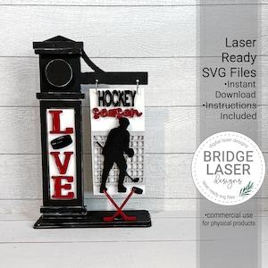Hockey tekenlaserbestand, hockey verwisselbaar postbordlaserbestand, hockeylaser SVG, hockeystickpuck netspeler SVG